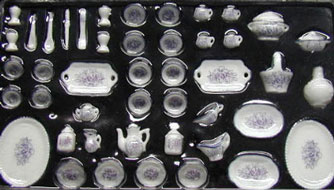 Dollhouse Miniature 51 Pc Dinner Set- Med Purple
